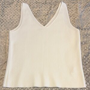 Another Love Ribbed V-Neck Tank Sweater in White NWOT
